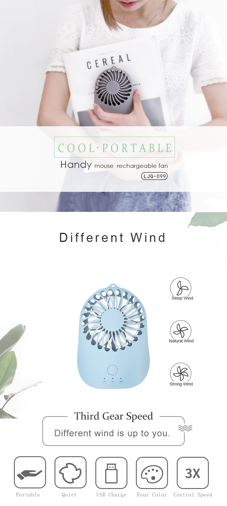 Handy mouse rechargeable mini fan